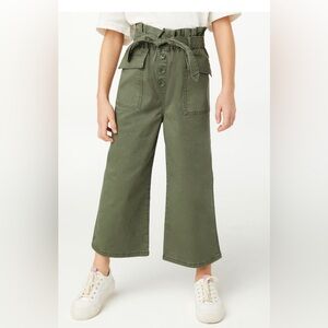 Free Assembly Girls Olive Green High-Rise Wide Leg Belted Crop Pants Size 12